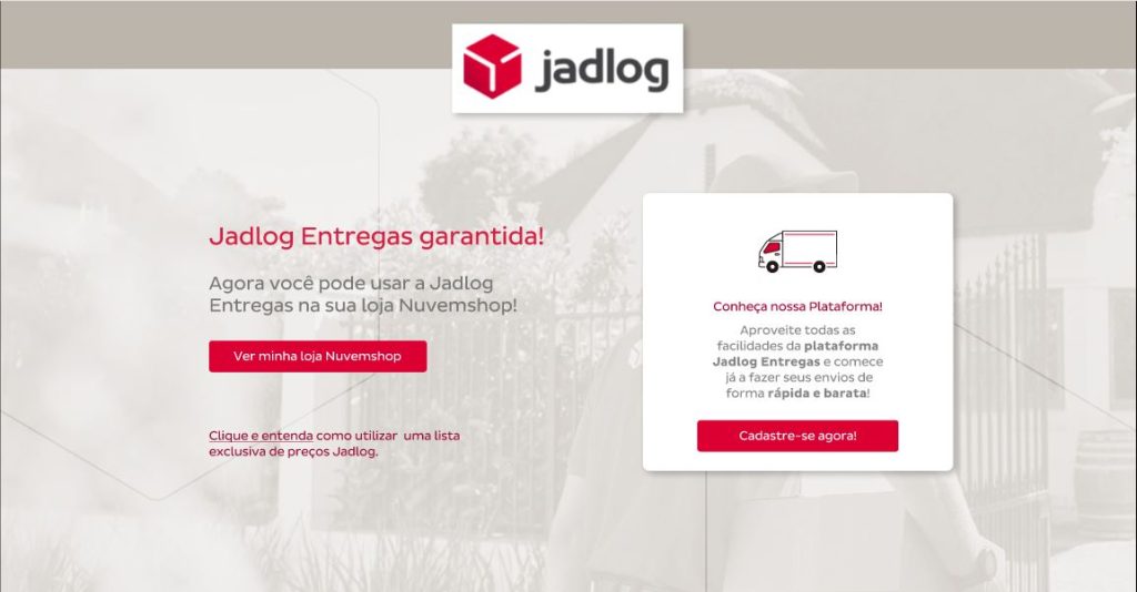 Página da Jadlog Entregas para cadastro.